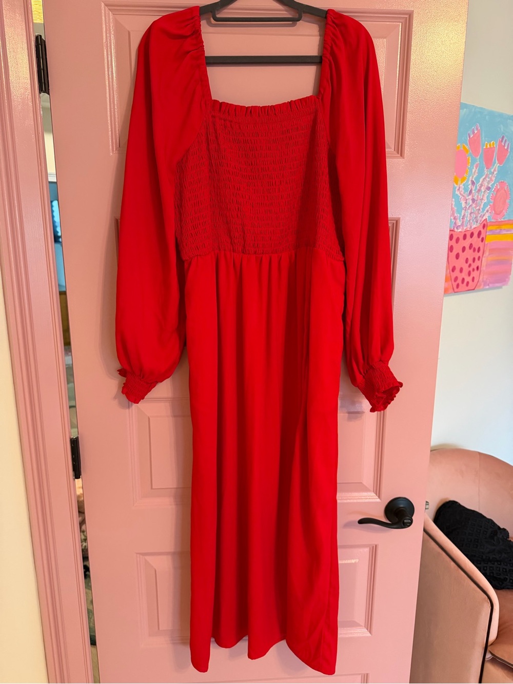 La ligne - Red Long Sleeve Smocked Midi Dress - Women